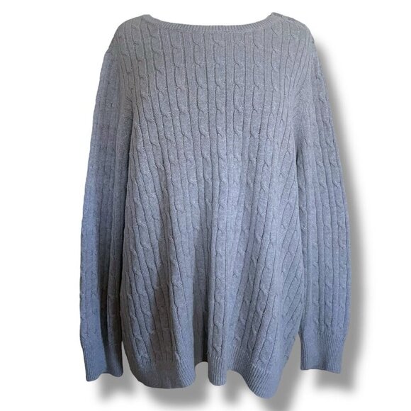 Talbots Womens Sweater Plus Sz 3X Gray Cable Knit Cotton Preppy Classic Pullover - Picture 1 of 7